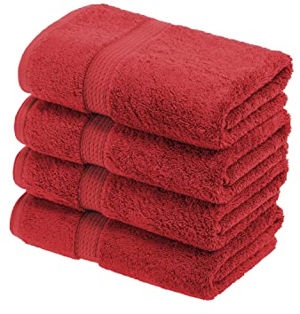 Superior Handtücher aus ägyptischer Baumwolle, 4er-Set, ultraweiche Handtücher, Dickes Plüsch, saugfähig, schwer, Gästebad, Hotel, Spa, Badezimmer, Duschbasics, Rot