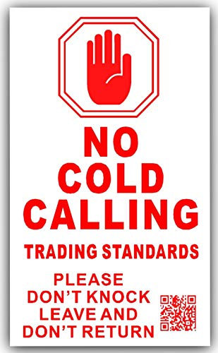 1 x JM14E No Cold Calling Sticker Under Doorbell Below Knocker Hand Design Sign Salesman Callers Warning House 50x87mm Door Bell Self Adhesive Vinyl Door or External Window