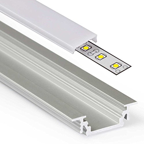 GROOVE Einbau Aluminium Profil Leiste eloxiert | L - 2m x B - 1,80cm x H - 0,62cm | Alu Kanal für Streifen + Acryl Abdeckung milchig click + 2X Endkappen | für Stripes bis 10,4mm Breite +belastbar