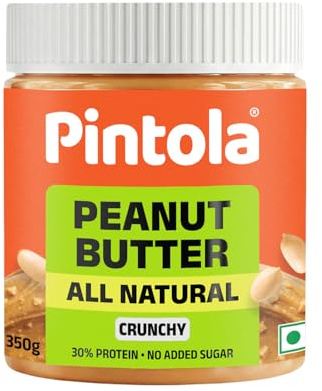 Pintola All Natural Peanut Butter Crunchy 350g | Unsweetened | 30g Protein | No Palm Oil, Natural, No Added Sugar, Vegan and Single Origin Peanuts | sugar free peanut butter | 100% Pure | Nut Butter