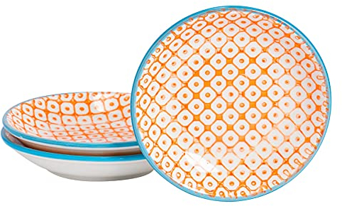 Nicola Spring Hand-Printed Sauce Dishes - 10cm - Orange - Pack of 3 - Decorative Porcelain Side Dipping Dish for Soy Sauce, Seasoning, Chutney, Condiments