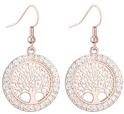 Gold Plated Women’s Dangle Earring, Celtic Tree of Life Drop Earring for Girls Anti-allergy Earring Shining Rhinestone (Rose Gold)