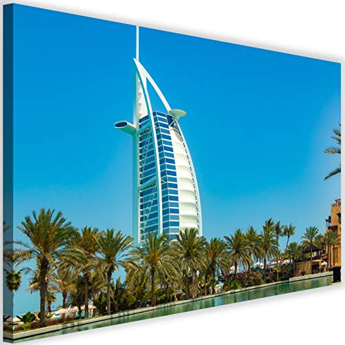 Leinwandbild XXL Dubai Wandbild Kunst Architektur Palmen blau 120x80 cm