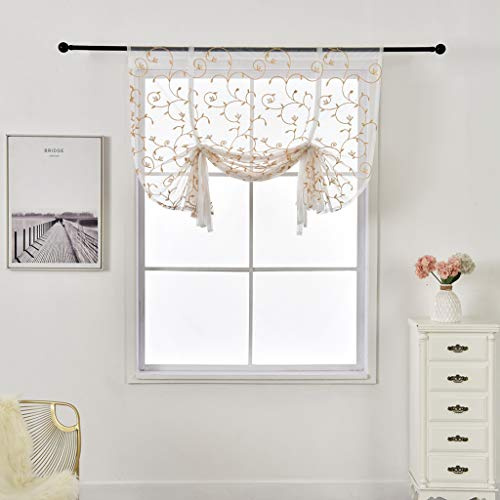SIMPVALE Simvalle 1 Schiebevorhang mit Blättern, Bestickt, durchscheinend, mit Gardinenstange, für Wohnzimmer, Küche, Badezimmer, braun, WxL: 120x120cm