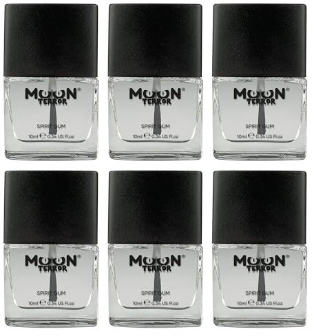Moon Terror Gomme à mâcher Pro FX Spirit | SFX Halloween Makeup, Colle corporelle pour prothèses dentaires, bijoux à paillettes, perruques, maquillage, transparent, 10 ml (lot de 6)