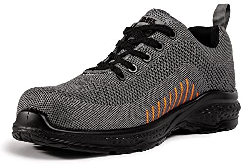 Black Hammer Safety Trainers Mens Composite Toe | Lightweight, Slip & Puncture Resistant, Comfortable Professional Grade Trainer Work Shoe S1P SRC 2222 (8 UK,Grey)