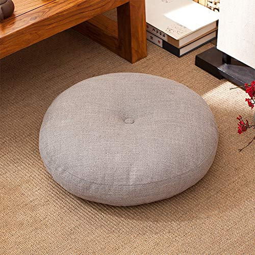 Sitzkissen Rund, Baumwolle Gefüllt 15 cm Dickes Weiches Abnehmbare Leinen Sitzkissen für Sofa, Bett, Boden Dekoration Dekokissen,Grau,60x60cm