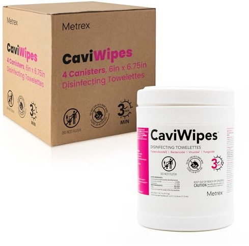 Metrex CaviWipes Disinfecting Towelettes – Alcohol-based, Durable Non-Woven Disinfecting Wipes, 3-Minute Contact Time, Surface Cleaner for Healthcare Settings – 6 x 6-3/4, 160 Wipes, 4 Pack