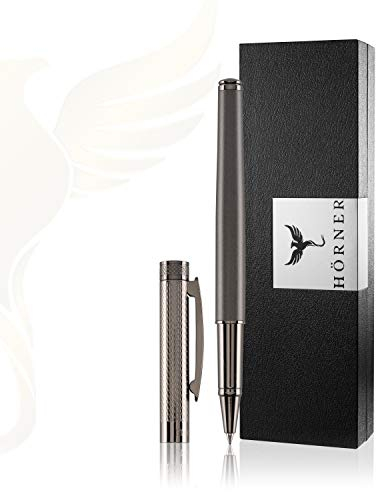 Hörner Levio l Hochwertiger Tintenroller l Premium Geschenkbox l Schreibfarbe Blau 0,7 l Wechselbare Mine Made in Germany l Strichstärke M l Aus Metall I Stift für Männer und Frauen I Luxus Design