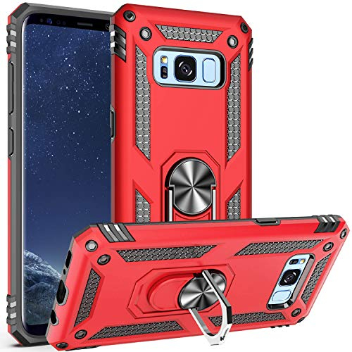 Fetrim Custodia per Galaxy S8 Plus, Cover PC TPU Cassa Shell Supporto di Anello Rotante Case per Samsung Galaxy S8 Plus Rosso