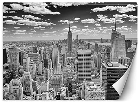 Feeby Fototapete XXL Manhattan Wolkenkratzer 254x184 cm schwarz-weiß Vliestapete Moderne Design Wandtapete Küche Flur Wohnzimmer Büro Badezimmer Kinderzimmer New York Wolkenkratzer