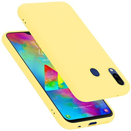Cadorabo Hülle kompatibel mit Samsung Galaxy M20 Hülle Silikon Handyhülle für Galaxy M20 Case aus flüssigem Silikon- Kratzfeste und stoßfeste dünne TPU Schutzhülle - Liquid GELB
