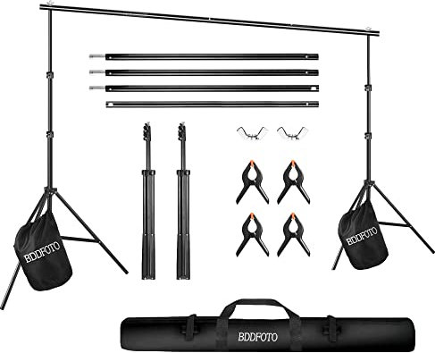 BDDFOTO Soporte de Fondo 6.5x10ft/2x3m Kit de Soporte de Fiesta de cumpleaños con 4PCS Clips (11.4 cm), 2X Bolsas de Arena, Soporte de fotografía con Bolsa de Transporte de Lona