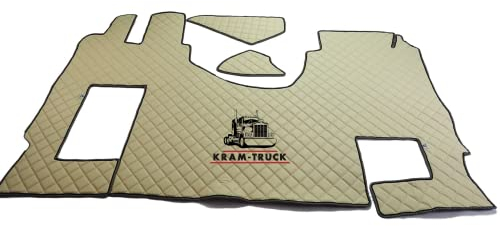KRAM-TRUCK LKW FUßMATTEN | KOMPATIBEL MIT Mercedes ACTROS MP4 MP5 | Auto | Teppich | Accessoires | FUSSMATTEN |BESTICKTER Fester BEIFAHRERSITZ (HOCKER) Hellbeige