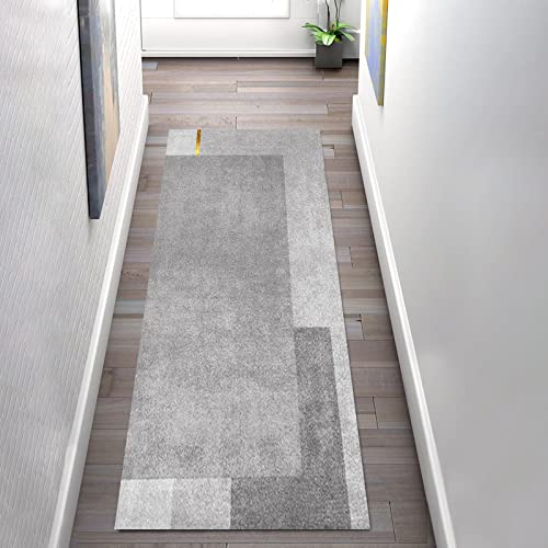 Teppich Läufer Flur Grau rutschfest 60×400cm Küchenteppich Waschbar Schlafzimmer Korridor Teppich Lang, Meterware Länge Anpassbare, 60cm/ 80cm/ 90cm/ 100cm/ 120cm Breit