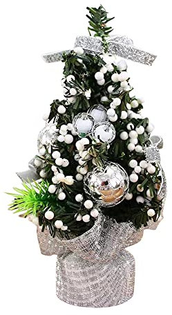 ZOOMPIL Künstlicher Mini-Weihnachtsbaum, 20cm Mini Christbaum Set mit bunten Weihnachtskugeln, Mini Weihnachts Baum,Blume-Baumspitze Dekorationen für Weihnachten Party (Silber)