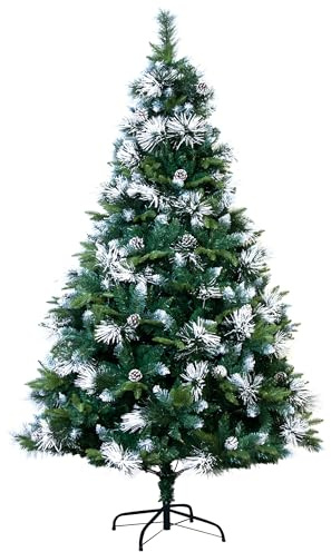 Christmas Tree World | 5ft Artificial Unlit Snowy Scots Pine | Natural and Realistic Look with Bushy and Luxury Quality PVC Tips | Easy to Assemble and Take Down | 92cm Diameter