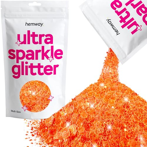 Hemway Ultra Sparkle Glitter Fluorescent Peach Orange 100g Multi Size | Glitter for Arts & Craft, Makeup, Nail Art, Crafting, Card Making, Sparkle Decoration