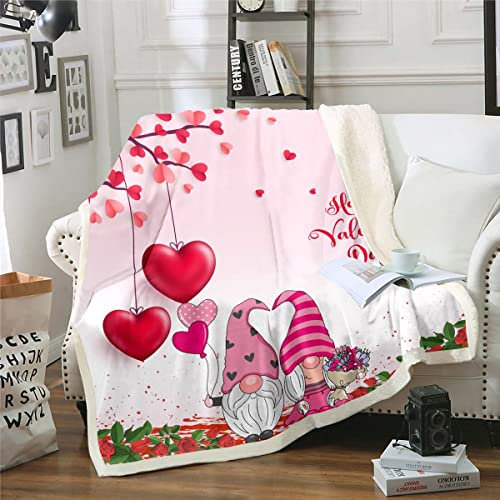 Süße Paar GNOME Decke Rose Blume Liebe Herz Fleece Decke 229x229 Valentinstag Hochzeit Decke Werfen für Jugendliche Mädchen Erwachsene Frauen Romantische Liebe Fuzzy Decke Rosa