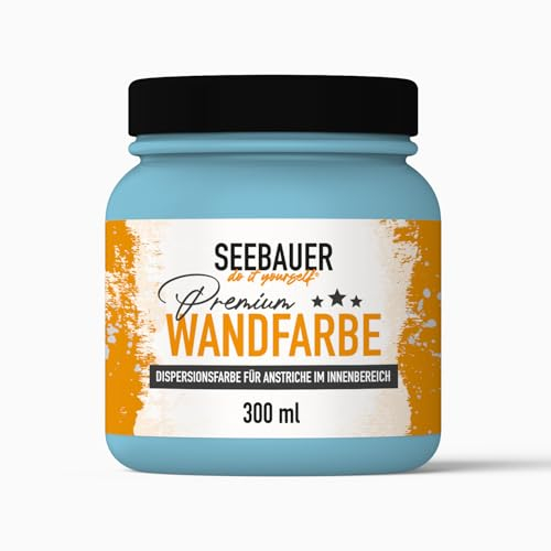 SEEBAUER diy Wandfarbe Blau 300ML für Innen (No. 819 Arctic Blue) Edelmatte himmelblaue Innenfarbe - Blautöne sehr hohe Deckkraft - Matt, Abwaschbar und Tropffrei