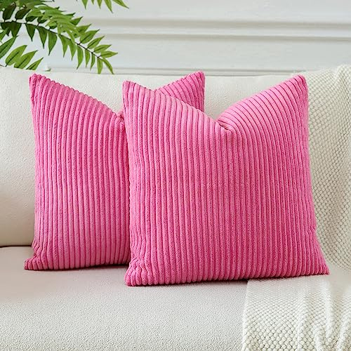 JOTOM Fodere In Velluto a coste Morbido Solido Fodere Di Cuscino Decorativo Cuscino Fodere Per Cuscini Da Letto Per La Decorazione Della Casa Per Divano Camera Da Letto 55x55 cm Set Di 2 (Rosa Caldo)