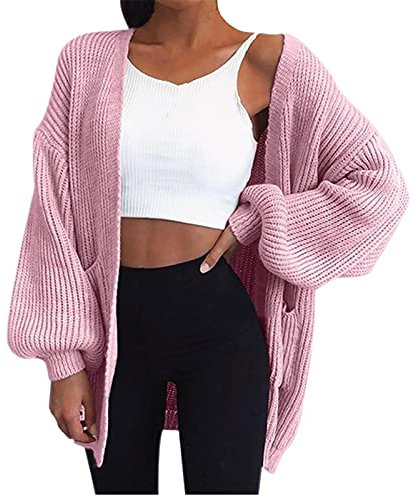 Gilets Long Cardigan Femme Chic Manches Longues Manteau Hiver Chaud et élégant Couleur Unie zippé Vintage Sweater Gilets Long Automne Pas Cher Grosse Casual Halloween Vêtements Femme Rose M