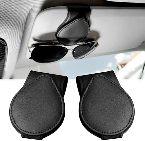 2 Stück Auto Zubehör, Upgrade Version Brillenhalter für Auto Sonnenblende,Leder,geeignet für sicheres Fahren, ein Geschenke perfektes auto zubehör Freunde und Familie (schwarz).