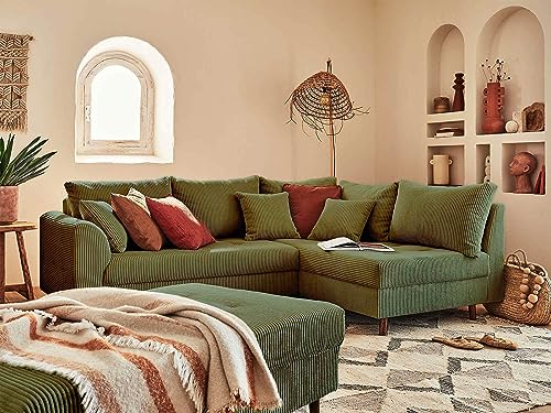 Lisa Design Rune – Ecksofa rechts – 4-Sitzer – mit hocker – aus Cord Grün