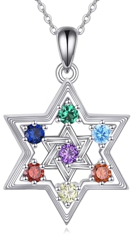 YAFEINI Davidstern Chakra Halskette für Damen 925 Sterling Silber 7 Chakra Anhänger Halskette Davidstern Kette Yoga Schmuck Geschenke für Mädchen Frauen(Davidstern Kette)