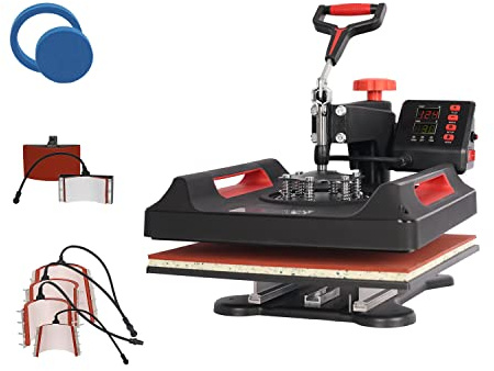 UKPRESS Heat Press Machine 8 in 1 29x38cm Sublimation Printing Swing Away 360 Degree for T Shirts Mug Hat Plate Cap Mouse Pads Dual Digital Control Multifunctional (Red)