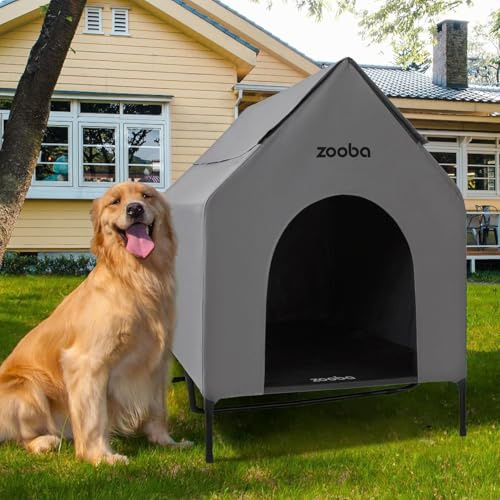 Zooba Hundehütte XL, wetterfestes PVC, erhöhtes Kühlbett, leicht zu reinigen