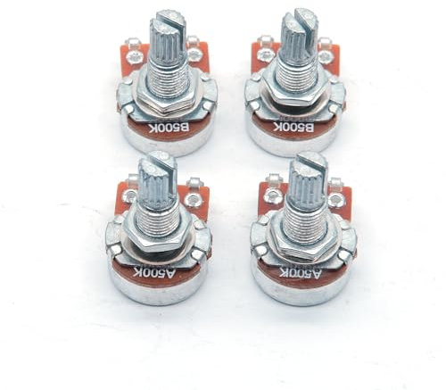 harpfeas 4PCS Mini Guitar Potentiometer Audio Volume Taper Pots for Fender Stratocaster Telecaster Guitar Bass Replacement (Long 18mm, A500K B500K)
