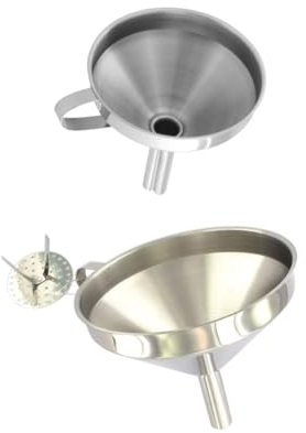 Fackelmann 9909550 Lot de 2 entonnoirs de cuisine inox, entonnoirs, entonnoirs inox, entonnoir cuisine, Acier inoxydable, 14 x 13,5 cm et 10,4 x 11 cm, Argenté