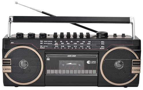 HSRG Portable Boombox CD Tape Player, Retro Tape Recorder AM/FM Radio Speaker, Bluetooth Cassette Recorder, Cassette Player Radio, Classic 80s Style With Modern Technology