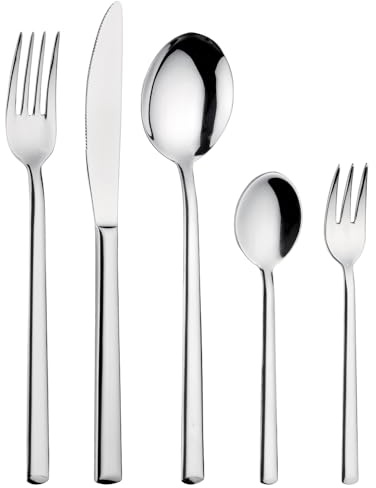 Pintinox Synthesis 30-teiliges Besteckset Tafelbesteckset Servierbesteck aus Edelstahl - hochglanzpoliert - moderne längliche, eckige Form FÜR 6 PERSONEN (Silber)
