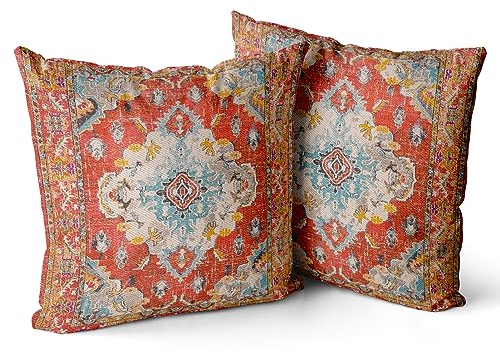 Snylcce 2er Set Boho Kissenbezüge Dekokissen 50 x 50 Samt Soft Kissenbezug Böhmischer Retro Ethno Dekorative Kissenhülle Zierkissenbezüge für Sofa Schlafzimmer Wohnzimmer Zuhause Dekoration Rot