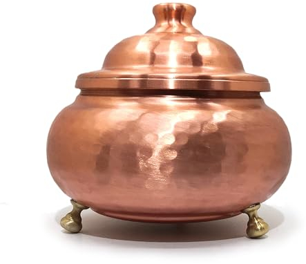 Copper Sugar Bowl with Lid - 17 oz, Handcrafted Turkish Motif Design | Multipurpose Seasoning & Spice Jar, Coffee Canister | Ideal Kitchen Decor & Housewarming Gift (Hammered - Copper Color)