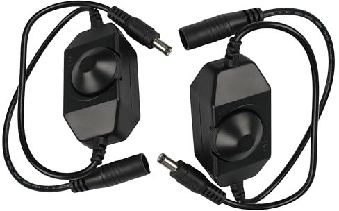 Clearhill 2Packs 12V 24V DC Rotary Dimmer Switch with 5521DC Male and Female Connectors(Black),Brightness Adjustable Controller,Manual Knob Dimmer Switch for 12V 24V LED Strips Lights.
