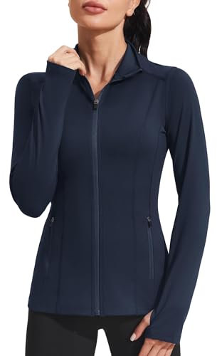 PINSPARK Damen Sportjacken Schmale Passform Trainingsjacke Durchgehender Reißverschluss Laufen Fitnessstudio Yoga Sport Tops mit Taschen