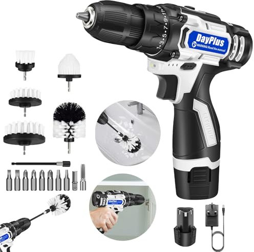 16.8V Cordless Drill with Battery 1.5Ah, 5 Pack Drill Brush Attachments for Cordless Drill Car Cleaning, 2 Speed 45 N.m Electric Screwdriver Cordless Screwdriver Tool, 2-in-1 Electric Combi Drill