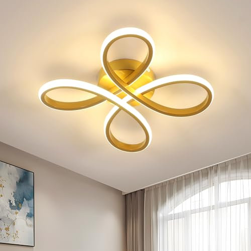 Dorlink Ceiling Lights, Gold Flower Ceiling Light 30W, Creative Flower Shape Chandeliers Light for Living Room, Semi Flush Ceiling Light for Bedroom, Kitchen, 3000K Warm White