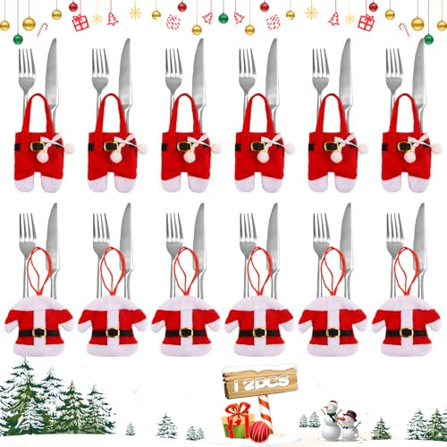 Hillylolly Porte Couvert Noel Deco, Range Couvert Noel, Sacs à Couverts, Repose Couvert Noel, Porte Couvert Noel, Vaisselle en Carton Noel, Deco Table Noel (Rouge)