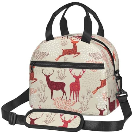 YHBLYKXP Weihnachtliche Tasche mit Elch-Aufdruck, geeignet für Büro, Arbeit, Picknick, Reisen, isolierte Lunchtasche