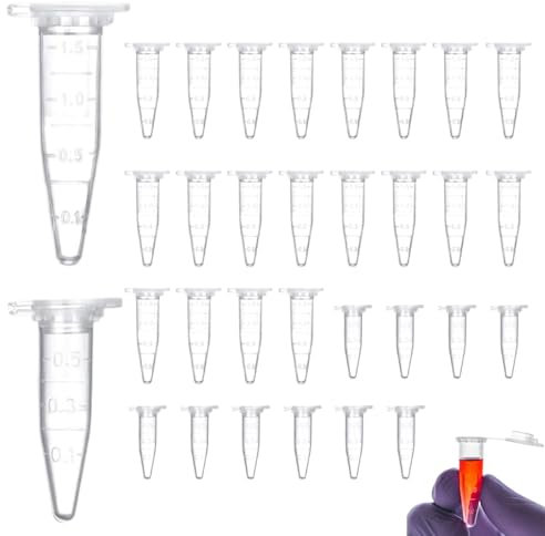 30 Stück Probenröhrchen, leere Zentrifugenröhrchen, klares Reaktionsröhrchen Stoffkapsel, Reaktionsröhrchen Stoffkapsel, 1,5 ml und 0,5 ml, Koksröhrchen, graduiert, verschließbare Probenröhrchen