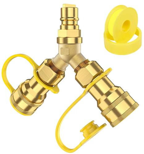 Alloxity 1/2 inch Natural Gas Y Splitter, 2-Way Natural Gas Quick Connect Fittings with Shut Off Valve, Conversion Kit for NaturalGas Line, 1/2 Propane Hose, Pizza, Oven, Grill, Generator, Heater