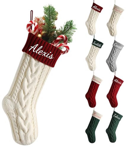 Nikolausstrumpf Personalisiert Weihnachtsstrumpf, Gestickt Nikolaus Socken, Nikolausstiefel Zum Befüllen Mit Namen Weihnachtssocken Zum Aufhängen Maschenware 18inch/46cm (Rot+Weiß)