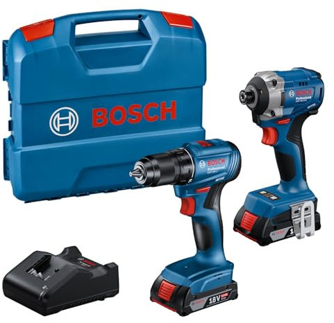 Bosch Professional 18V System Combo Kit: Atornillador de impacto a batería GDR 18V-215 + atornillador a batería GSR 185-LI (incl. 2 baterías GBA 18V 2.0Ah, cargador GAL 18V-20, maletín)