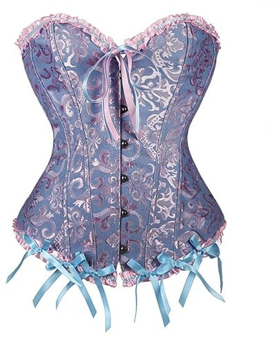 panemy Corsetto da donna con petto intero, colore nero, corpetto gotico, corpetto in pizzo, Lilla, L