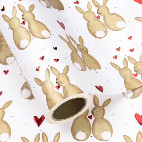 WRAPAHOLIC 3D-Oster-Geschenkpapierrolle – Mini-Rolle – 43,2 cm x 5,2 m – Folienherz Some Bunny Loves You Geschenkpapier für Ostern, Frühlingsparty, Hochzeit