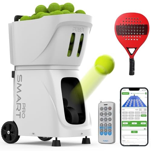 PUSUN PT-SMARTPro Padel Ballmaschine, Intelligenter Ballwerfer mit App-Steuerung, 20-Punkt-Programmierung, 12 Aufschlagmodi, Zufallsballfunktion, Perfekt für alle Spielniveaus (Weiß)